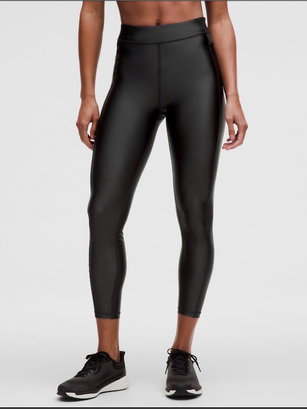 High-Rise Black Satin Shine Leggings